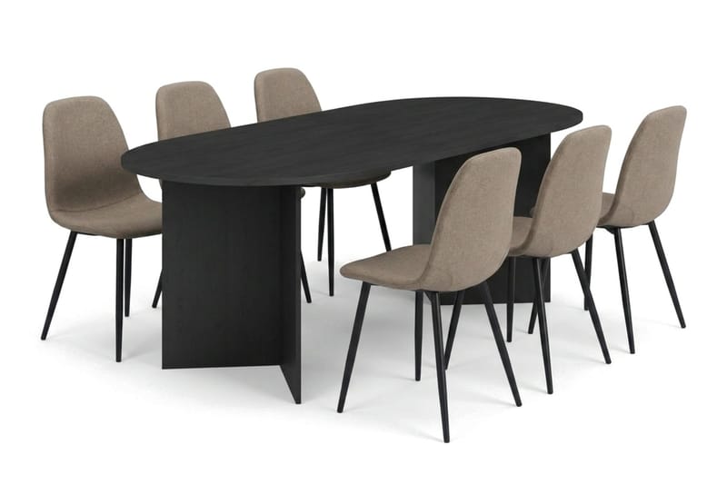 Vera Matgrupp oval 180 cm  med 6 Nibe Matstolar, Svartlaserad ek