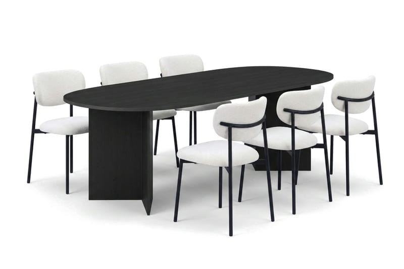 Vera Matgrupp oval 220 cm med 6 Lucy Matstolar, Svartlaserad ek