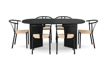 Vera Matgrupp rektangulärt 180 cm Svart med 6 Elysia Matstolar - Svartlaserad ek - Möbler - Matplats - Matgrupp & matbord med stolar