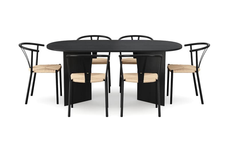 Vera Matgrupp rektangulärt 180 cm Svart med 6 Elysia Matstolar - Svartlaserad ek - Möbler - Matplats - Matgrupp & matbord med stolar