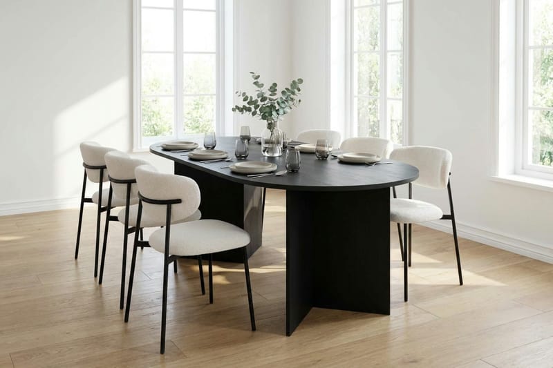 Vera Matgrupp rektangulärt 180 cm Svart med 6 Lucy Matstolar - Svart - Möbler - Matplats - Matgrupp & matbord med stolar