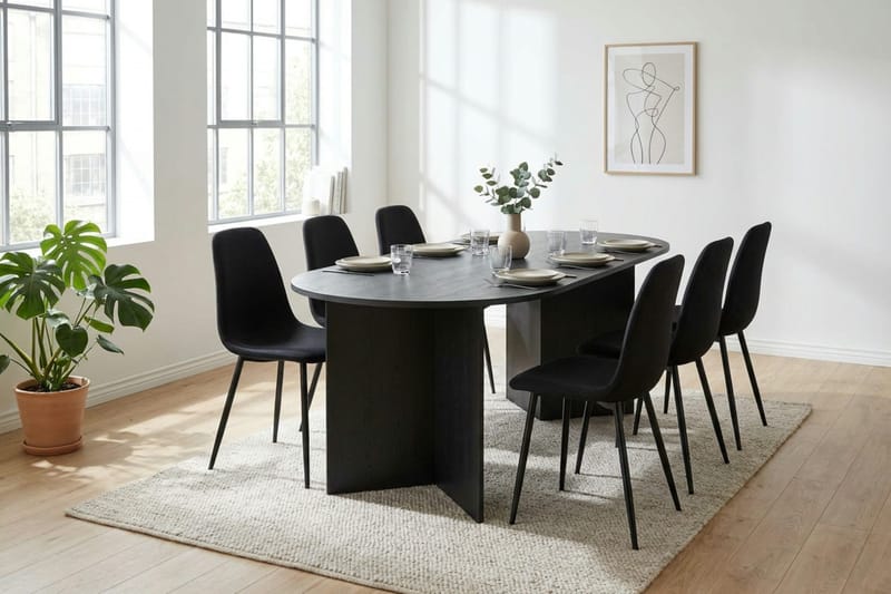 Vera Matgrupp rektangulärt 180 cm Svart med 6 Nibe Matstolar - Svart - Möbler - Matplats - Matgrupp & matbord med stolar