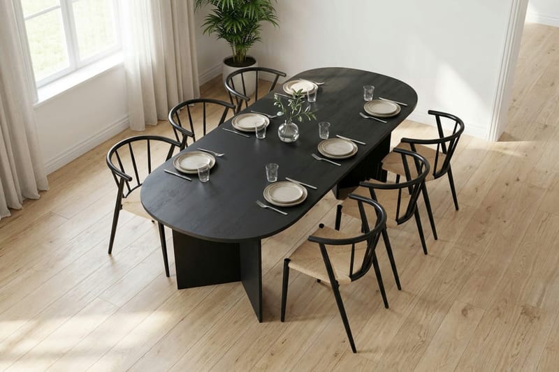 Vera Matgrupp rektangulärt 180 cm Svart med 6 Winston Matstolar - Svart - Möbler - Matplats - Matgrupp & matbord med stolar