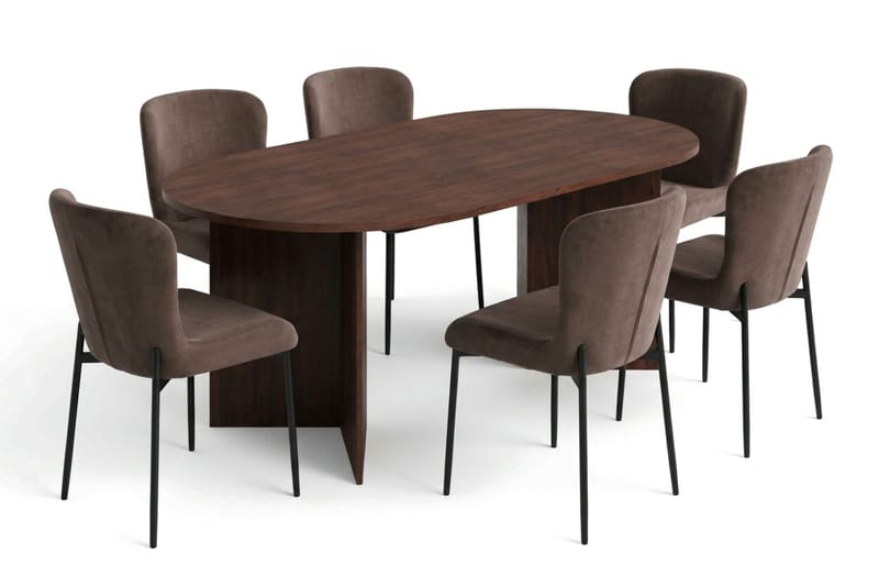 Vera Matgrupp rektangulärt 180 cm Valnöt med 6 Elsie Matstolar - Valnöt/Brun - Möbler - Matplats - Matgrupp & matbord med stolar