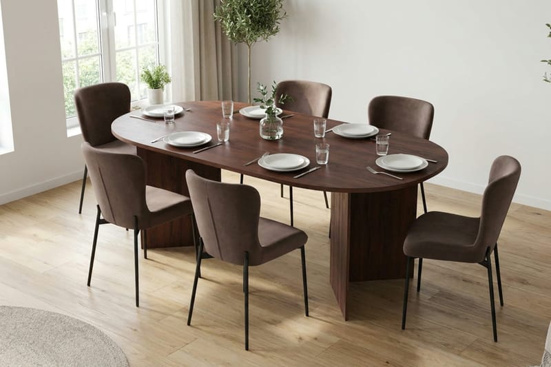 Vera Matgrupp rektangulärt 180 cm Valnöt med 6 Elsie Matstolar - Valnöt/Brun - Möbler - Matplats - Matgrupp & matbord med stolar