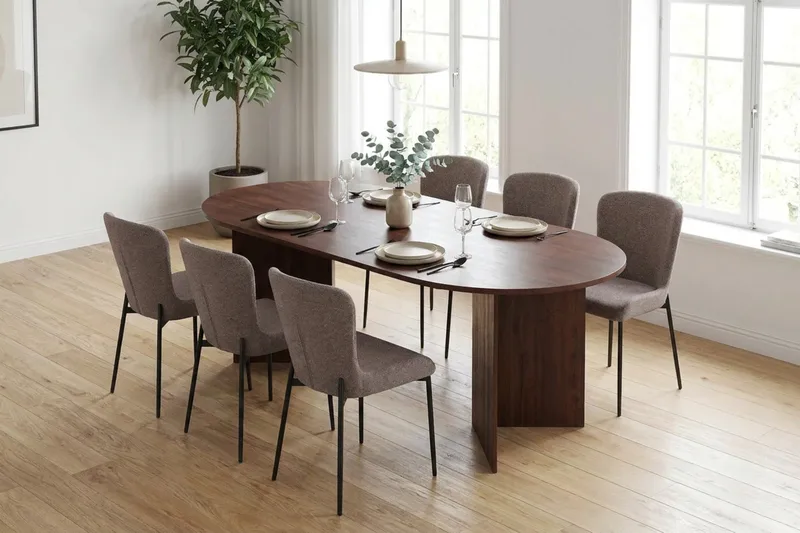 Vera Matgrupp rektangulärt 180 cm Valnöt med 6 Elsie Matstolar - Valnöt/Grå - Möbler - Matplats - Matgrupp & matbord med stolar