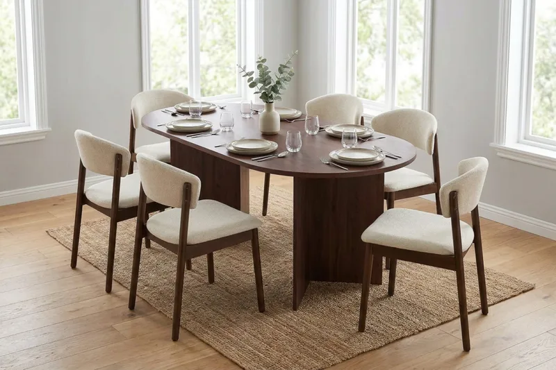 Vera Matgrupp rektangulärt 180 cm Valnöt med 6 Nala Matstolar - Valnöt - Möbler - Matplats - Matgrupp & matbord med stolar