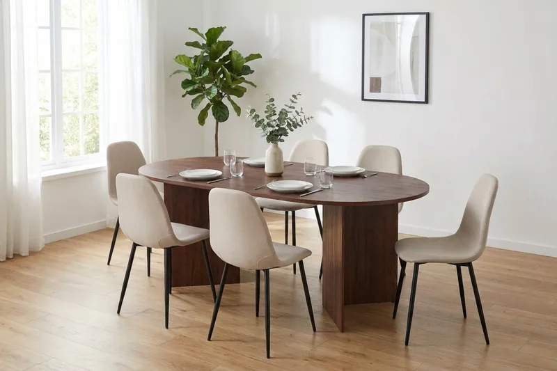 Vera Matgrupp rektangulärt 180 cm Valnöt med 6 Nibe Matstolar - Valnöt - Möbler - Matplats - Matgrupp & matbord med stolar