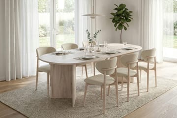 Vera Matgrupp rektangulärt 180 cm Vitlaserad med 6 Molly Matstolar - Vitlaserad - Möbler - Matplats - Matgrupp & matbord med stolar