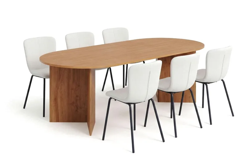 Vera Matgrupp rektangulärt 220 cm Ek med 6 Katy Matstolar, Ek