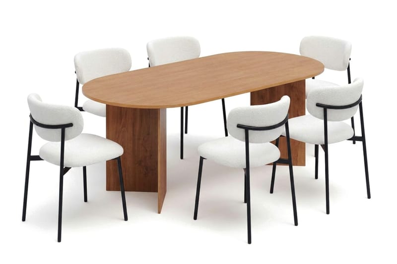 Vera Matgrupp rektangulärt 220 cm Ek med 6 Lucy Matstolar, Ek