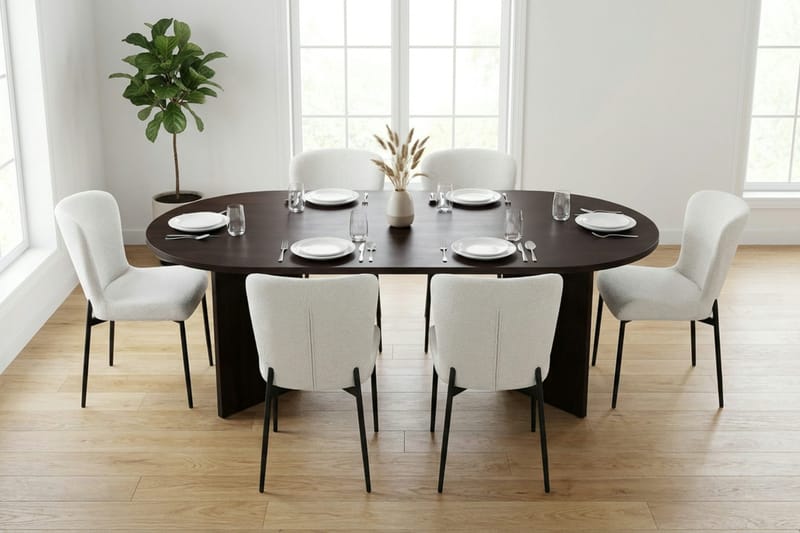 Vera Matgrupp rektangulärt 220 cm Rökt Ek med 6 Elsie Matstolar - Rökt ek/Vit - Möbler - Matplats - Matgrupp & matbord med stolar