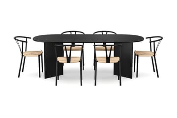 Vera Matgrupp rektangulärt 220 cm Svart med 6 Elysia Matstolar - Svartlaserad ek - Möbler - Matplats - Matgrupp & matbord med stolar