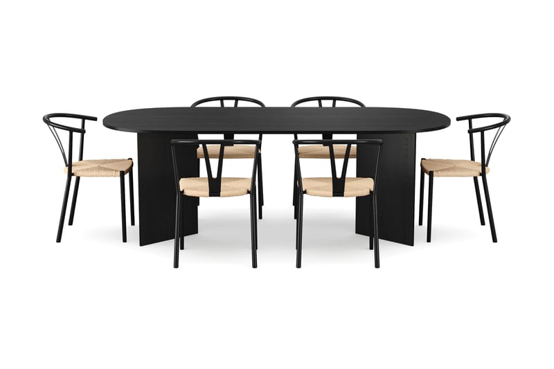 Vera Matgrupp rektangulärt 220 cm Svart med 6 Elysia Matstolar - Svartlaserad ek - Möbler - Matplats - Matgrupp & matbord med stolar