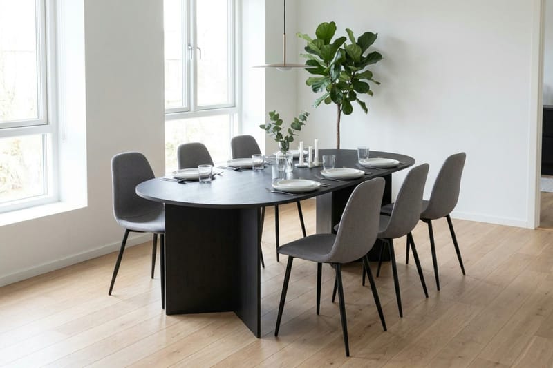Vera Matgrupp rektangulärt 220 cm Svart med 6 Nibe Matstolar - Svart - Möbler - Matplats - Matgrupp & matbord med stolar