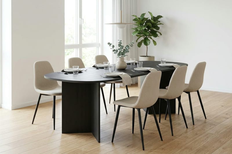 Vera Matgrupp rektangulärt 220 cm Svart med 6 Nibe Matstolar - Svart - Möbler - Matplats - Matgrupp & matbord med stolar