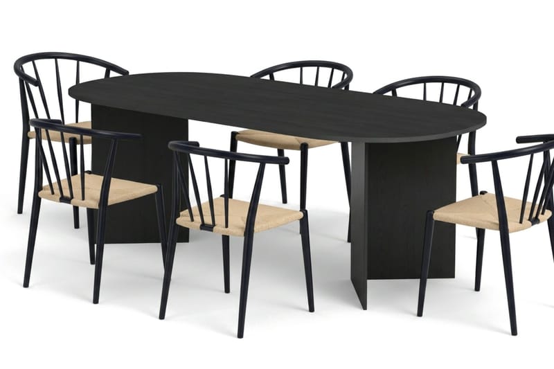 Vera Matgrupp rektangulärt 220 cm Svart med 6 Winston Matstolar - Svart - Möbler - Matplats - Matgrupp & matbord med stolar