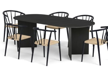 Vera Matgrupp rektangulärt 220 cm Svart med 6 Winston Matstolar - Svartlaserad ek - Möbler - Matplats - Matgrupp & matbord med stolar