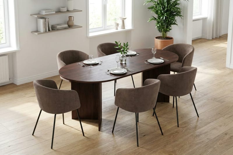 Vera Matgrupp rektangulärt 220 cm Valnöt med 6 Berit Matstolar - Valnöt - Möbler - Matplats - Matgrupp & matbord med stolar