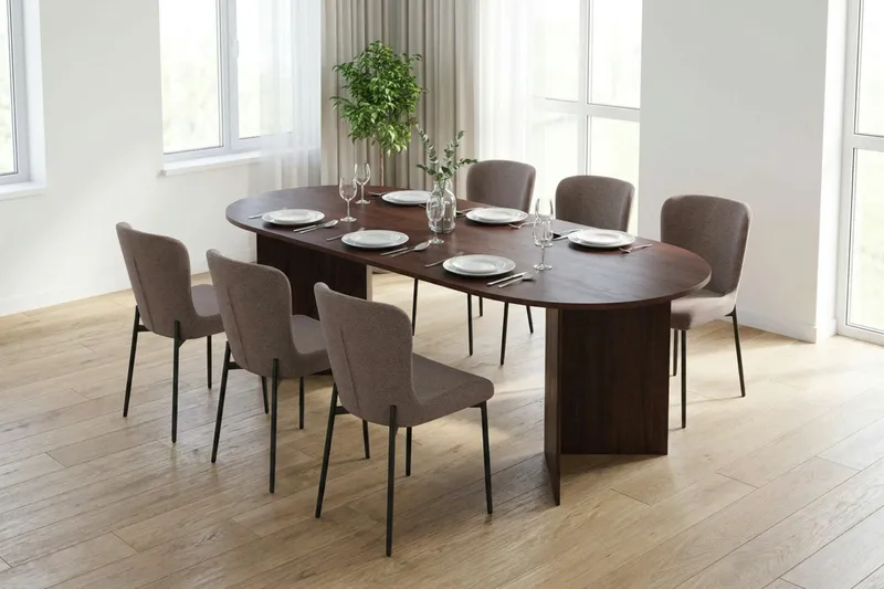 Vera Matgrupp rektangulärt 220 cm Valnöt med 6 Elsie Matstolar - Valnöt/Grå - Möbler - Matplats - Matgrupp & matbord med stolar
