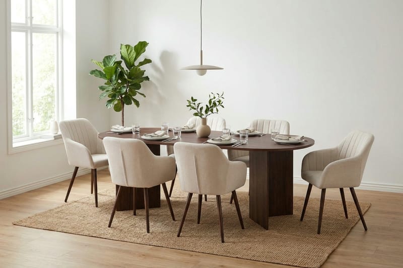 Vera Matgrupp rektangulärt 220 cm Valnöt med 6 Filippa Matstolar - Valnöt - Möbler - Matplats - Matgrupp & matbord med stolar