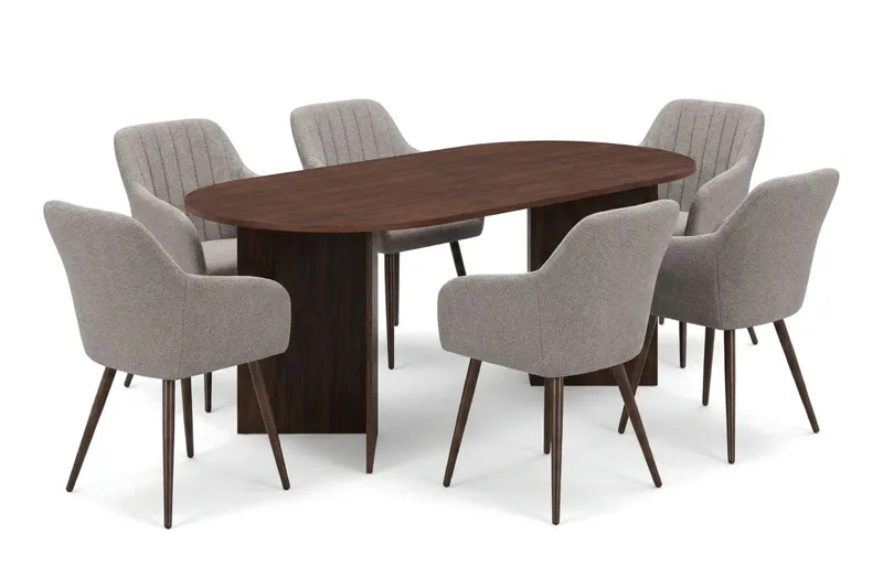 Vera Matgrupp rektangulärt 220 cm Valnöt med 6 Filippa Matstolar - Valnöt - Möbler - Matplats - Matgrupp & matbord med stolar