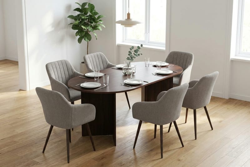 Vera Matgrupp rektangulärt 220 cm Valnöt med 6 Filippa Matstolar - Valnöt - Möbler - Matplats - Matgrupp & matbord med stolar