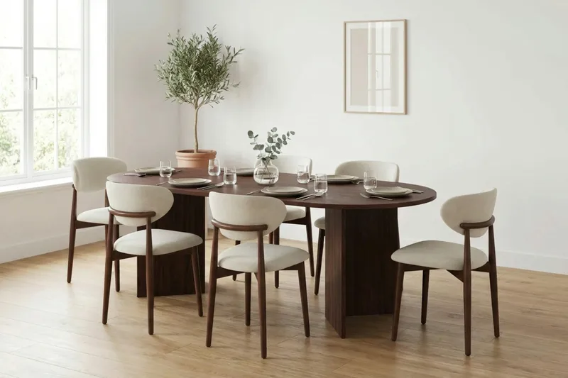 Vera Matgrupp rektangulärt 220 cm Valnöt med 6 Molly Matstolar - Valnöt - Möbler - Matplats - Matgrupp & matbord med stolar