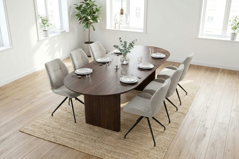 Vera Matgrupp rektangulärt 220 cm Valnöt med 6 Mora Matstolar - Valnöt - Möbler - Matplats - Matgrupp & matbord med stolar