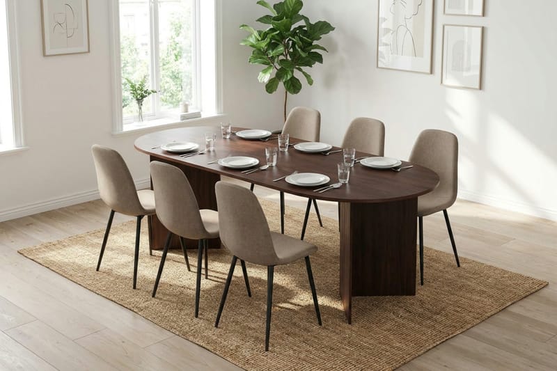 Vera Matgrupp rektangulärt 220 cm Valnöt med 6 Nibe Matstolar - Valnöt - Möbler - Matplats - Matgrupp & matbord med stolar