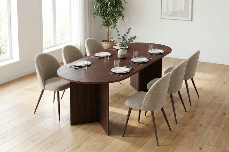 Vera Matgrupp rektangulärt 220 cm Valnöt med 6 Nibe Plus Matstolar - Valnöt - Möbler - Matplats - Matgrupp & matbord med stolar