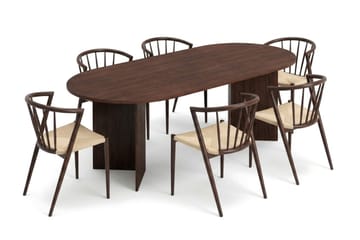 Vera Matgrupp rektangulärt 220 cm Valnöt med 6 Winston Matstolar - Valnöt - Möbler - Matplats - Matgrupp & matbord med stolar