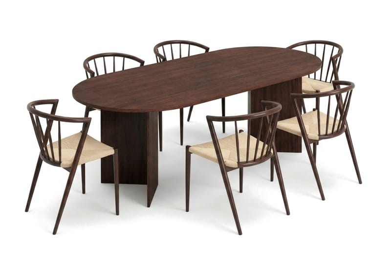 Vera Matgrupp rektangulärt 220 cm Valnöt med 6 Winston Matstolar - Valnöt - Möbler - Matplats - Matgrupp & matbord med stolar
