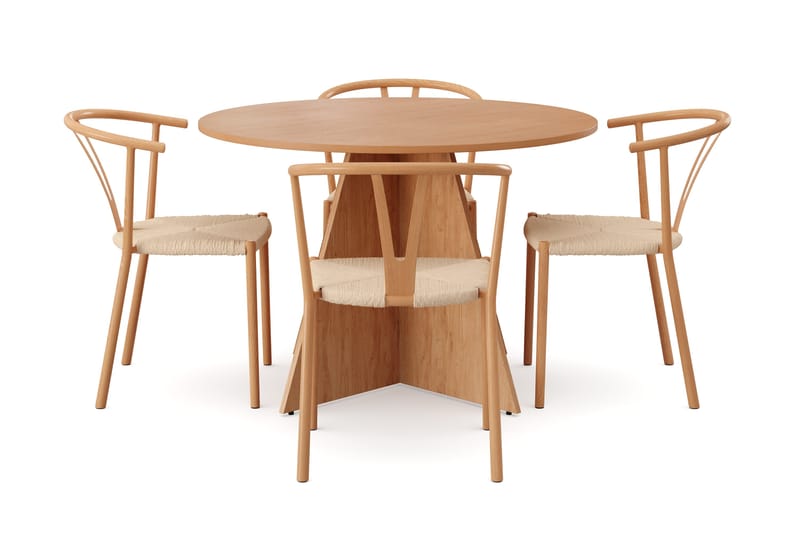 Vera Matgrupp runt 110 cm Ek med 4 Elysia Matstolar - Ek - Möbler - Matplats - Matgrupp & matbord med stolar