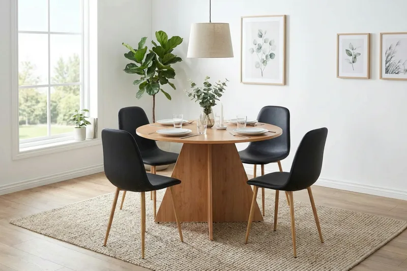 Vera Matgrupp runt 110 cm Ek med 4 Nibe Matstolar - Ek - Möbler - Matplats - Matgrupp & matbord med stolar