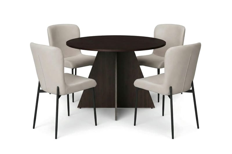 Vera Matgrupp runt 110 cm Rökt Ek med 4 Elsie Matstolar - Rökt ek/Beige - Möbler - Matplats - Matgrupp & matbord med stolar