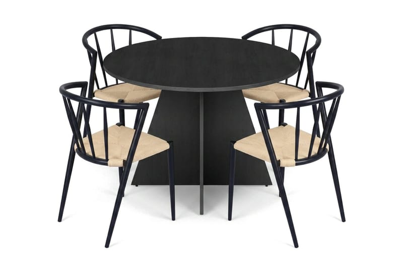Vera Matgrupp runt 110 cm Svart med 4 Winston Matstolar - Svart - Möbler - Matplats - Matgrupp & matbord med stolar