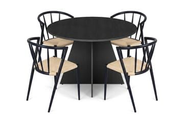 Vera Matgrupp runt 110 cm Svart med 4 Winston Matstolar - Svartlaserad ek - Möbler - Matplats - Matgrupp & matbord med stolar