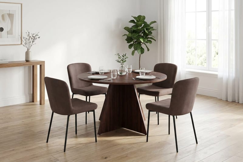 Vera Matgrupp runt 110 cm Valnöt med 4 Elsie Matstolar - Valnöt/Brun - Möbler - Matplats - Matgrupp & matbord med stolar