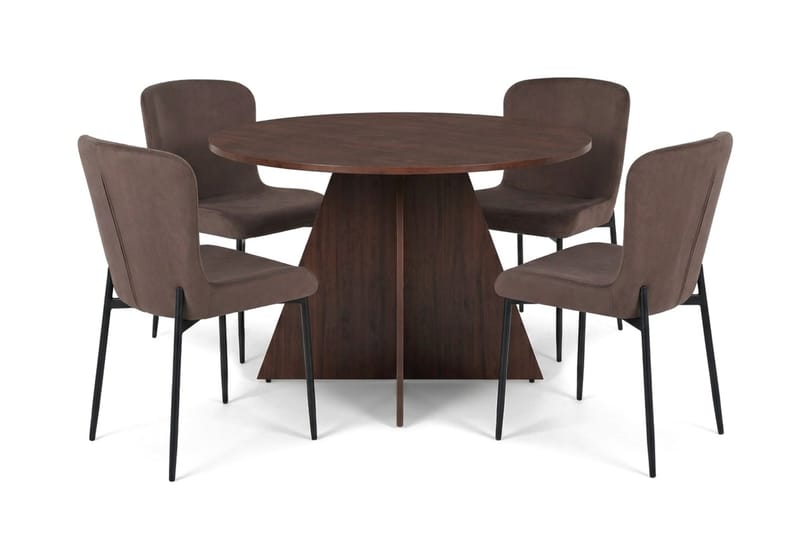 Vera Matgrupp runt 110 cm Valnöt med 4 Elsie Matstolar - Valnöt/Brun - Möbler - Matplats - Matgrupp & matbord med stolar