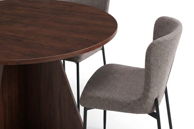 Vera Matgrupp runt 110 cm Valnöt med 4 Elsie Matstolar - Valnöt/Grå - Möbler - Matplats - Matgrupp & matbord med stolar