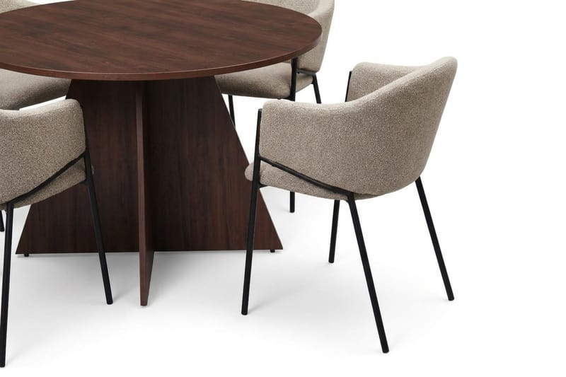 Vera Matgrupp runt 110 cm Valnöt med 4 Filip Matstolar - Valnöt - Möbler - Matplats - Matgrupp & matbord med stolar