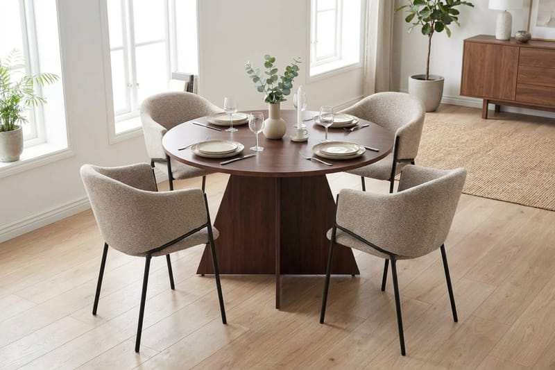 Vera Matgrupp runt 110 cm Valnöt med 4 Filip Matstolar - Valnöt - Möbler - Matplats - Matgrupp & matbord med stolar