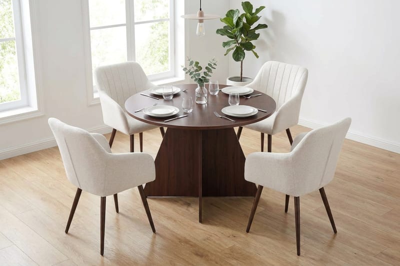 Vera Matgrupp runt 110 cm Valnöt med 4 Filippa Matstolar - Valnöt - Möbler - Matplats - Matgrupp & matbord med stolar