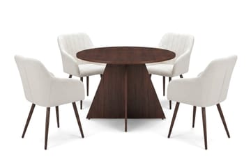 Vera Matgrupp runt 110 cm Valnöt med 4 Filippa Matstolar - Valnöt - Möbler - Matplats - Matgrupp & matbord med stolar