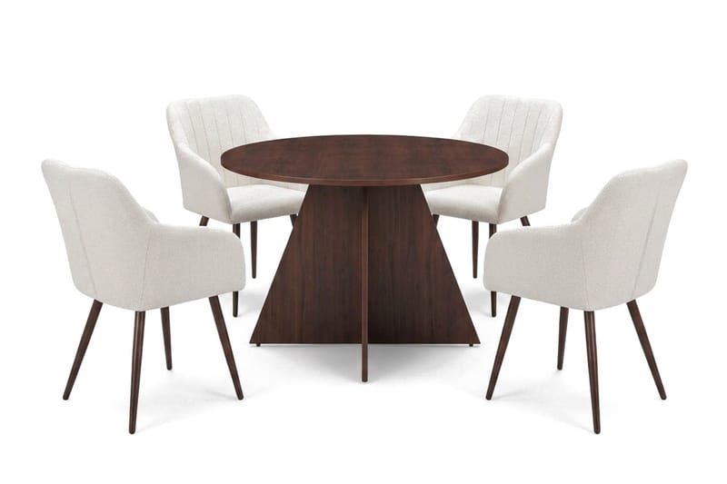 Vera Matgrupp runt 110 cm Valnöt med 4 Filippa Matstolar - Valnöt - Möbler - Matplats - Matgrupp & matbord med stolar