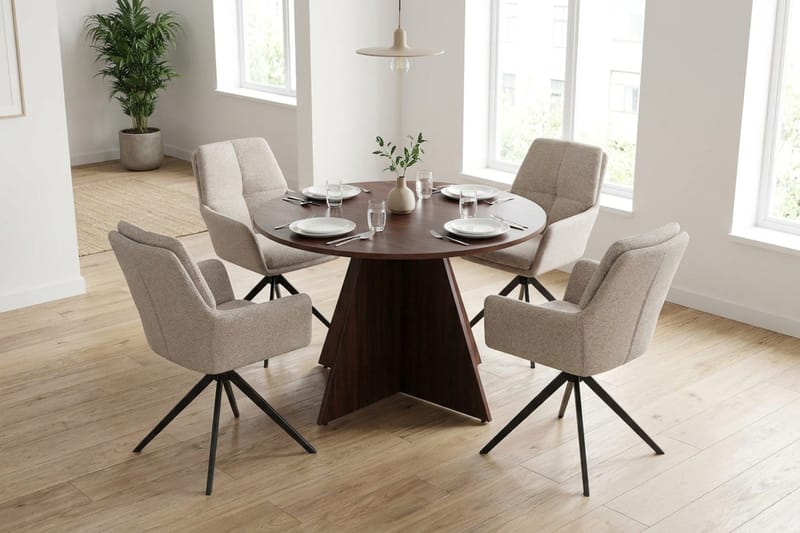 Vera Matgrupp runt 110 cm Valnöt med 4 Torsby Matstolar - Valnöt - Möbler - Matplats - Matgrupp & matbord med stolar