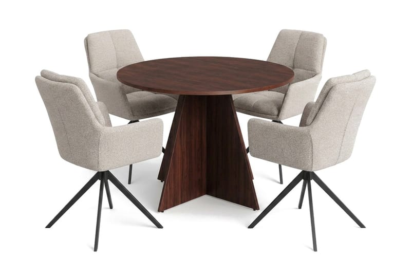 Vera Matgrupp runt 110 cm Valnöt med 4 Torsby Matstolar - Valnöt - Möbler - Matplats - Matgrupp & matbord med stolar