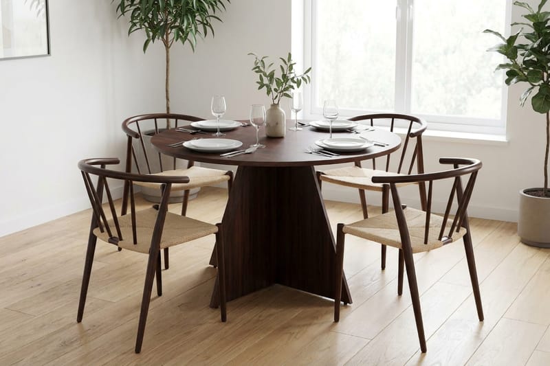Vera Matgrupp runt 110 cm Valnöt med 4 Winston Matstolar - Valnöt - Möbler - Matplats - Matgrupp & matbord med stolar