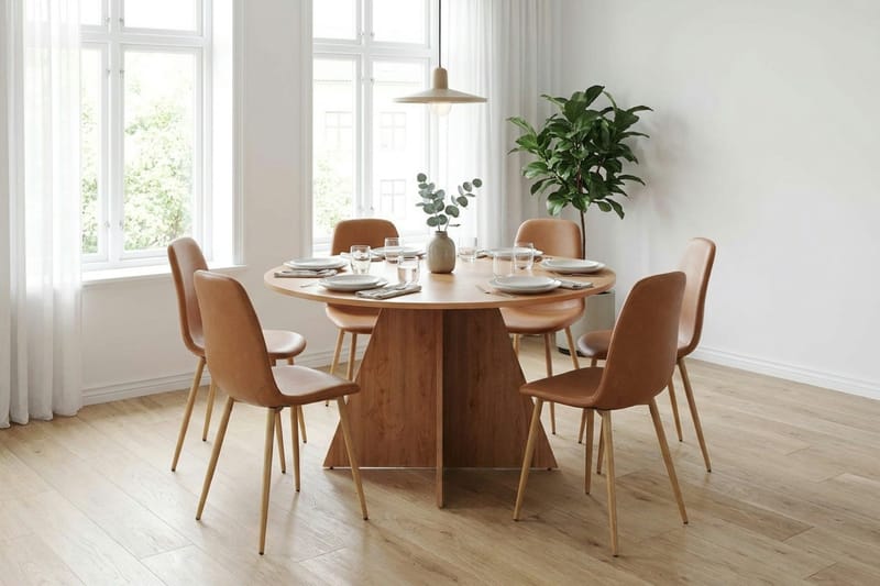 Vera Matgrupp runt 130 cm Ek med 6 Nibe Matstolar - Ek - Möbler - Matplats - Matgrupp & matbord med stolar